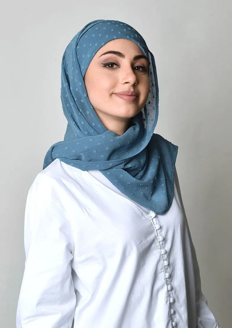 Blue Stone- Cap Shawl- Mosaic Butti Chiffon