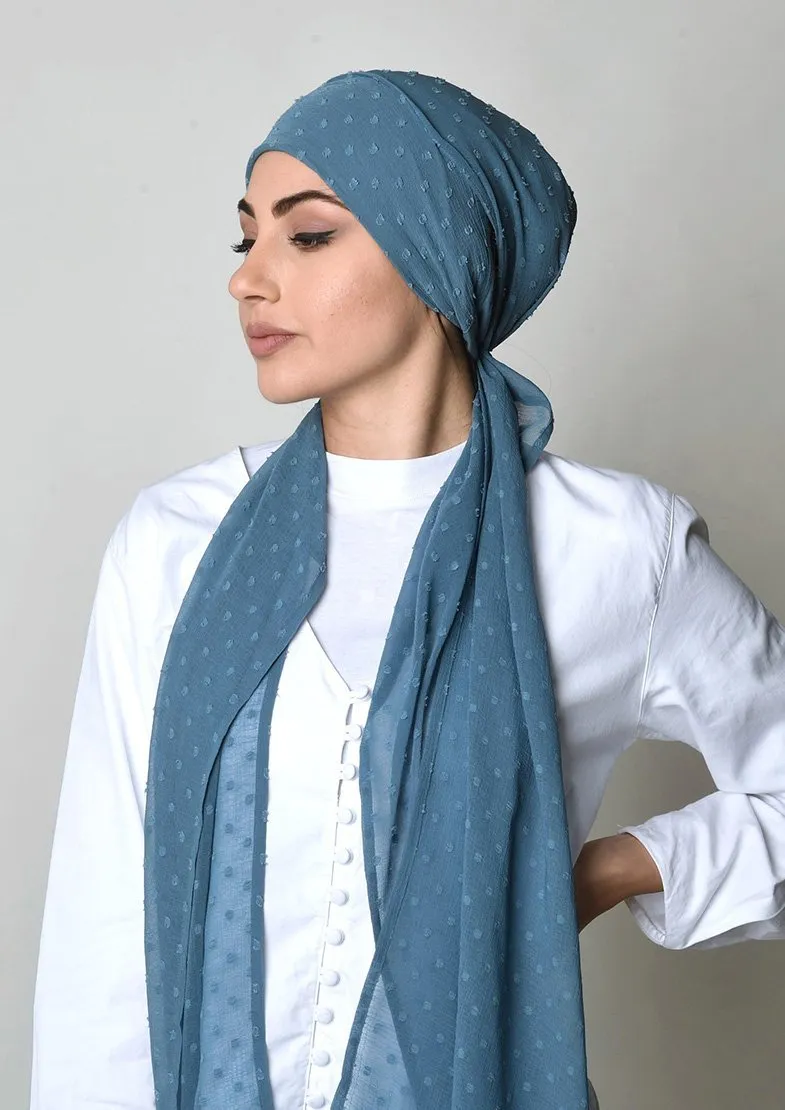 Blue Stone- Cap Shawl- Mosaic Butti Chiffon