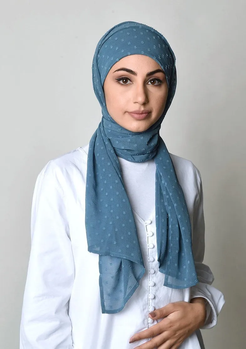 Blue Stone- Cap Shawl- Mosaic Butti Chiffon