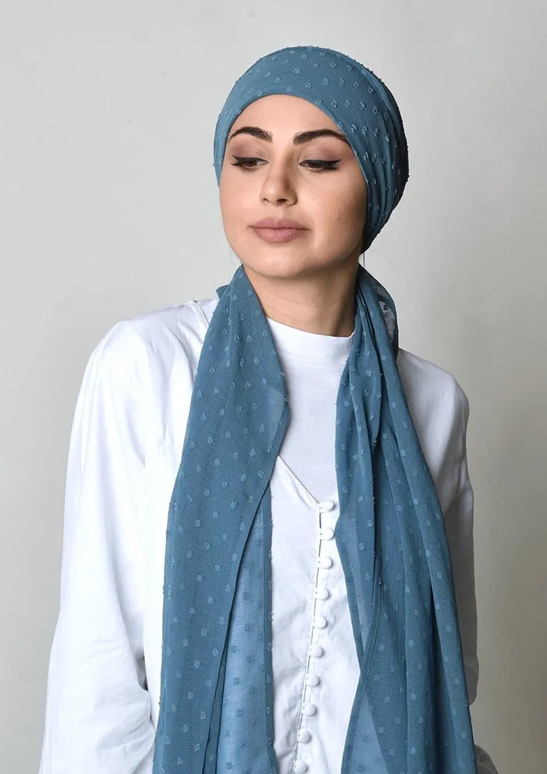 Blue Stone- Cap Shawl- Mosaic Butti Chiffon