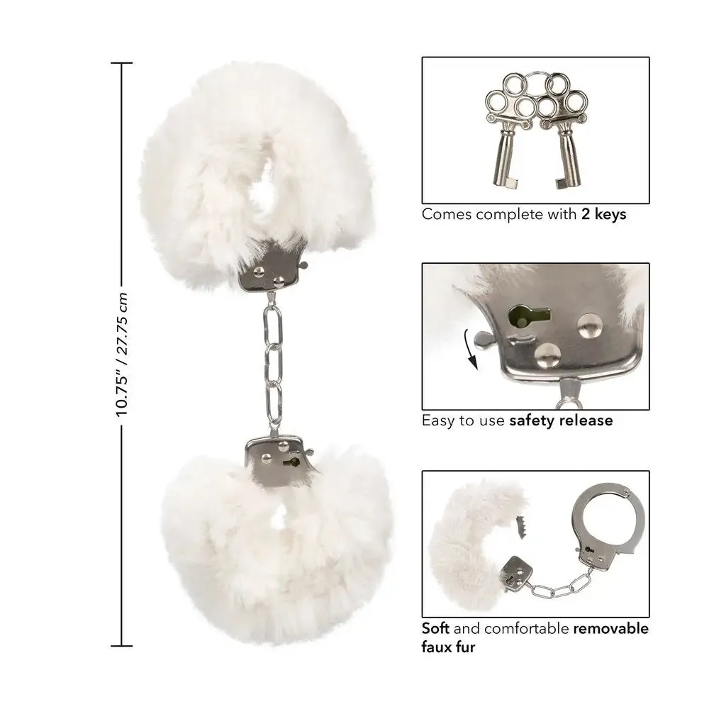 California Exotic White Ultra Fluffy Furry Metal Cuffs with 2 Keys