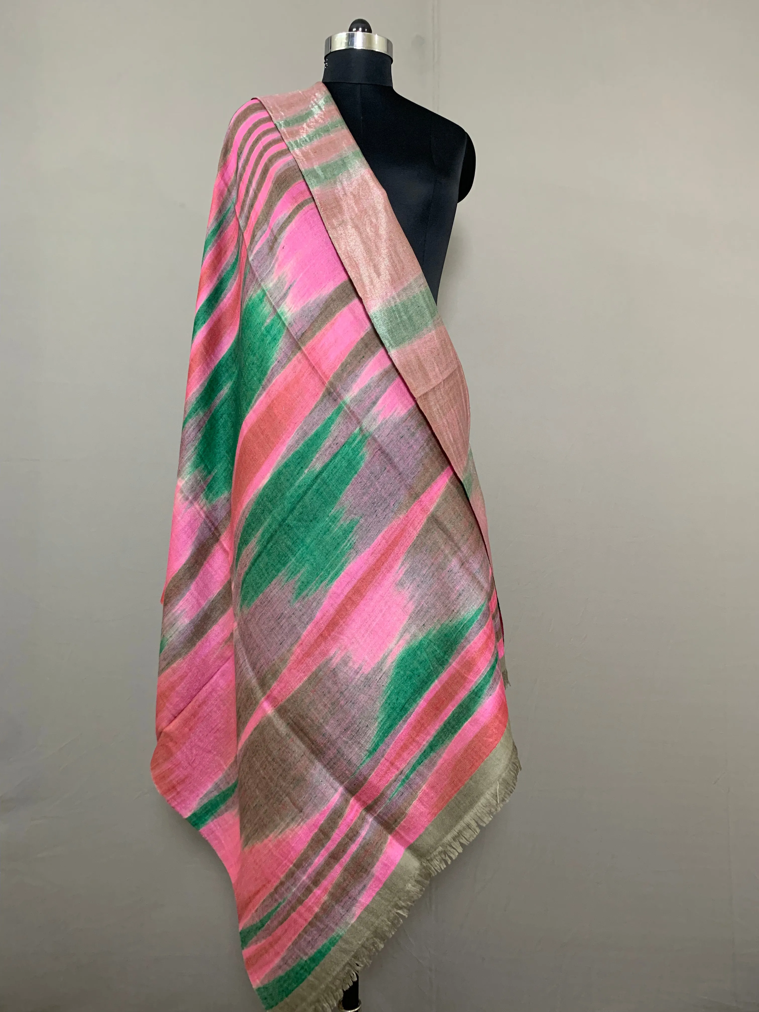 Elham Reversible Zari Multi Coloured Ikat Dyed Cashmere Shawl
