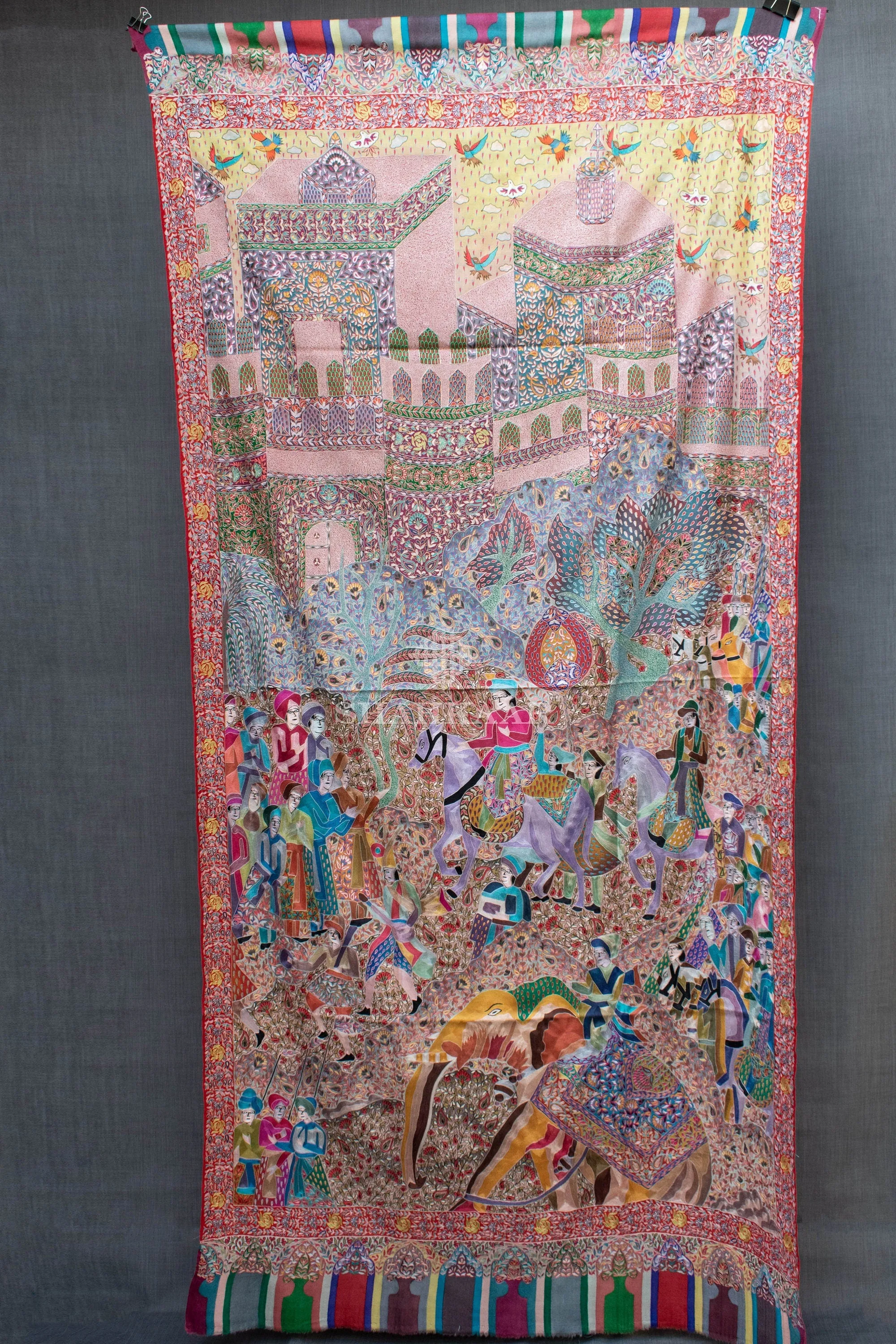 Exclusive Royal Kalamkari Pashmina/Cashmere Shawl, Hand Painted, Hand Hook Embroidery, Hand Woven, Pure Silk Embroidery Thread
