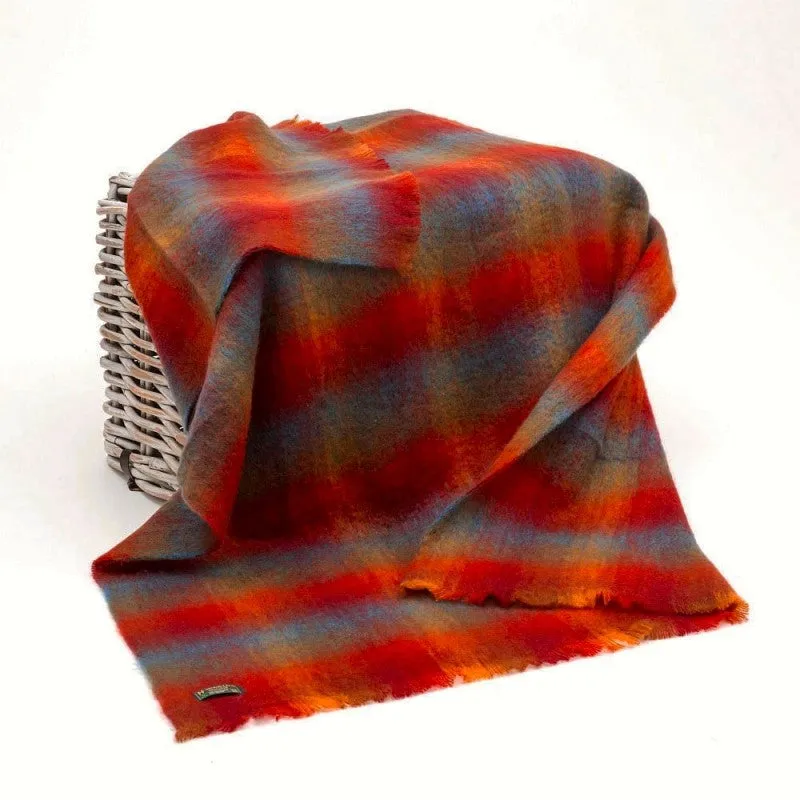 Mohair Throw - red, orange and teal check-  John Hanly