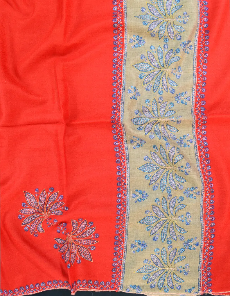 Orange and Blue Embroidery Pashmina Shawl 7152