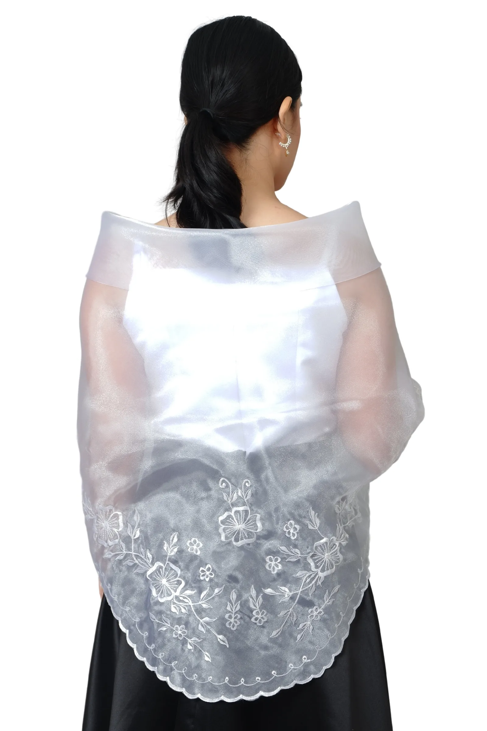 Organza Premium White Alampay with Brooch - Hannah JK20W