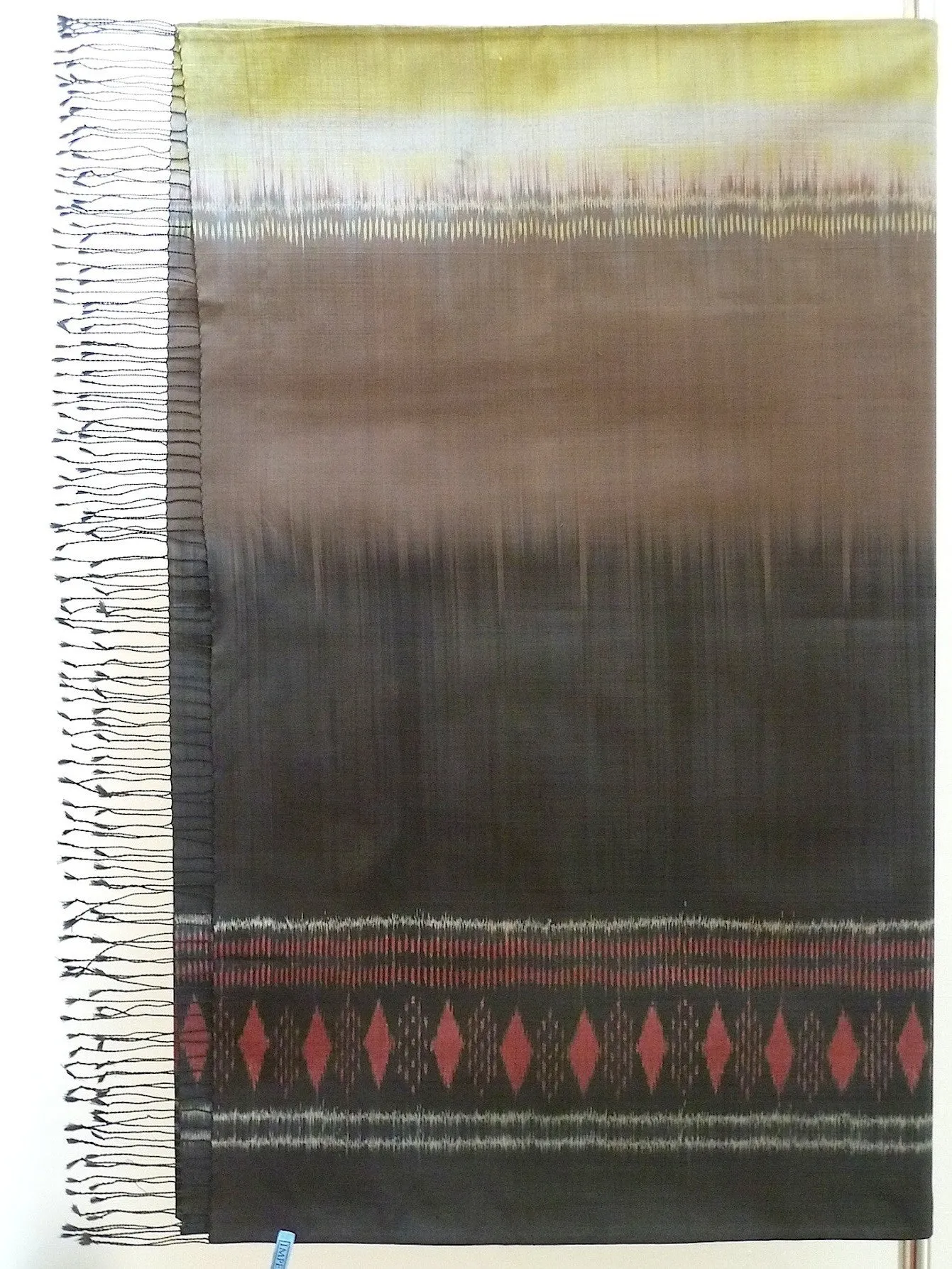 Silk Ikat Shawl Or Throw Burnt Orange Geometric