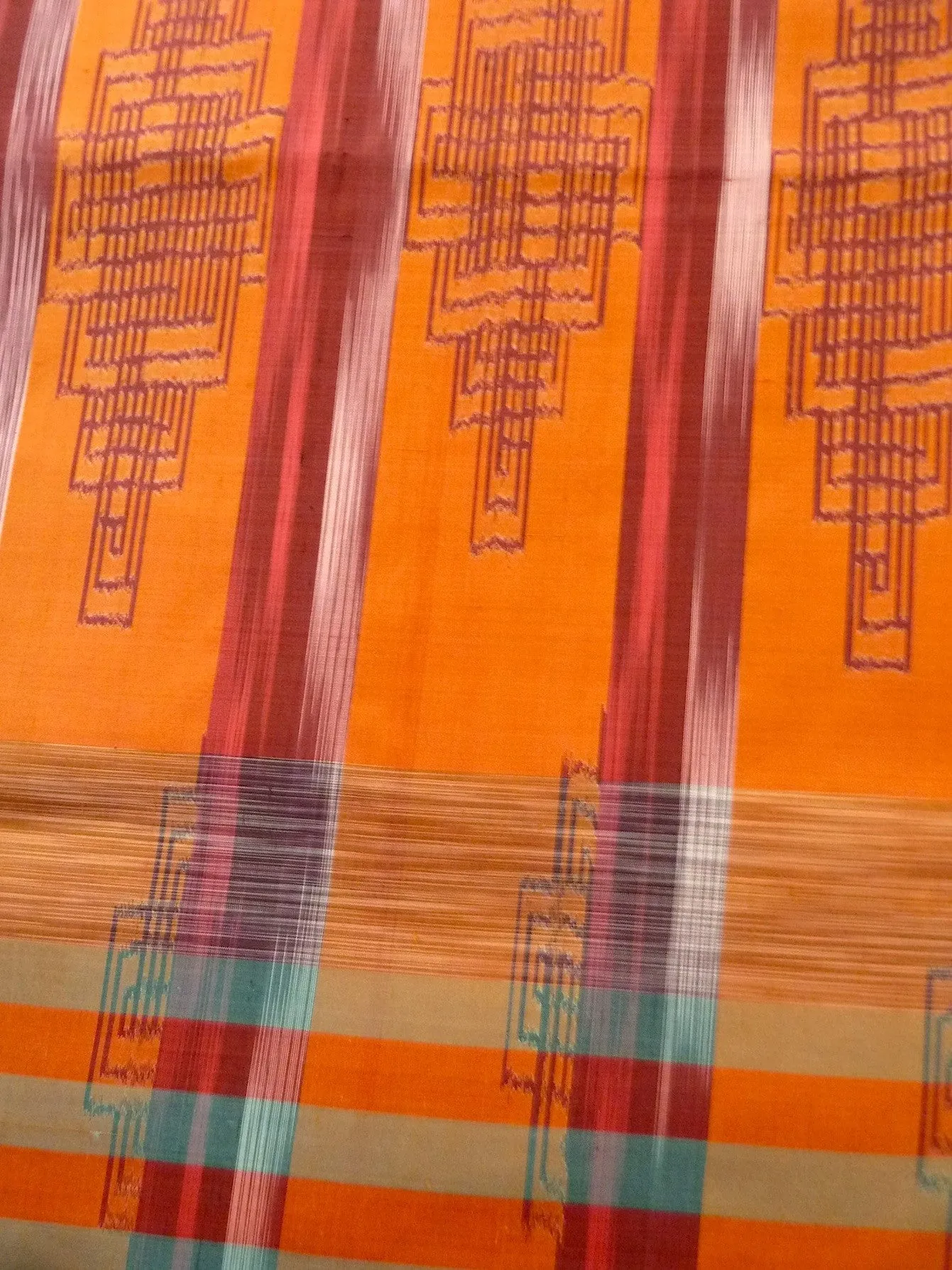 Silk Ikat Shawl Or Throw Burnt Orange Geometric