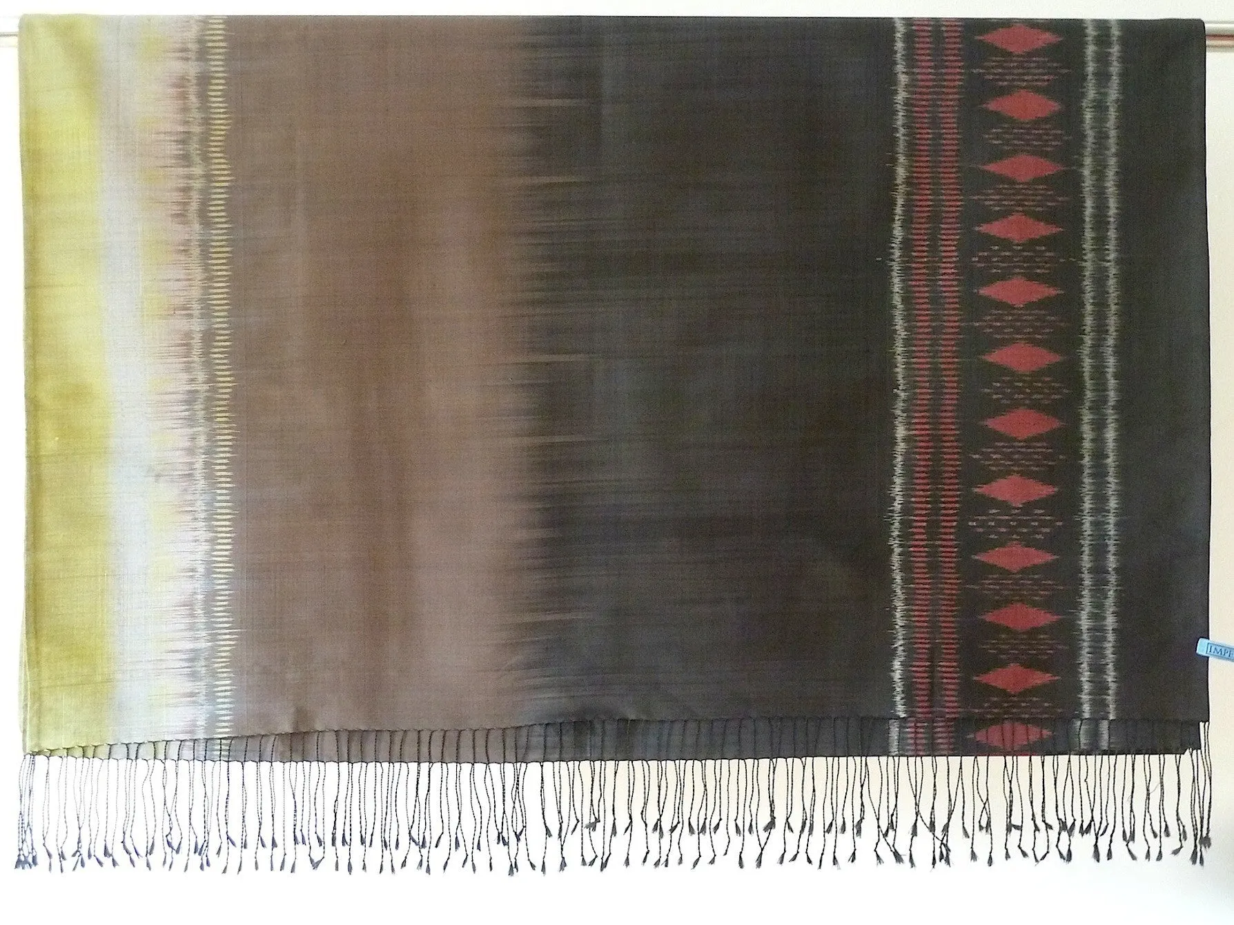 Silk Ikat Shawl Or Throw Burnt Orange Geometric