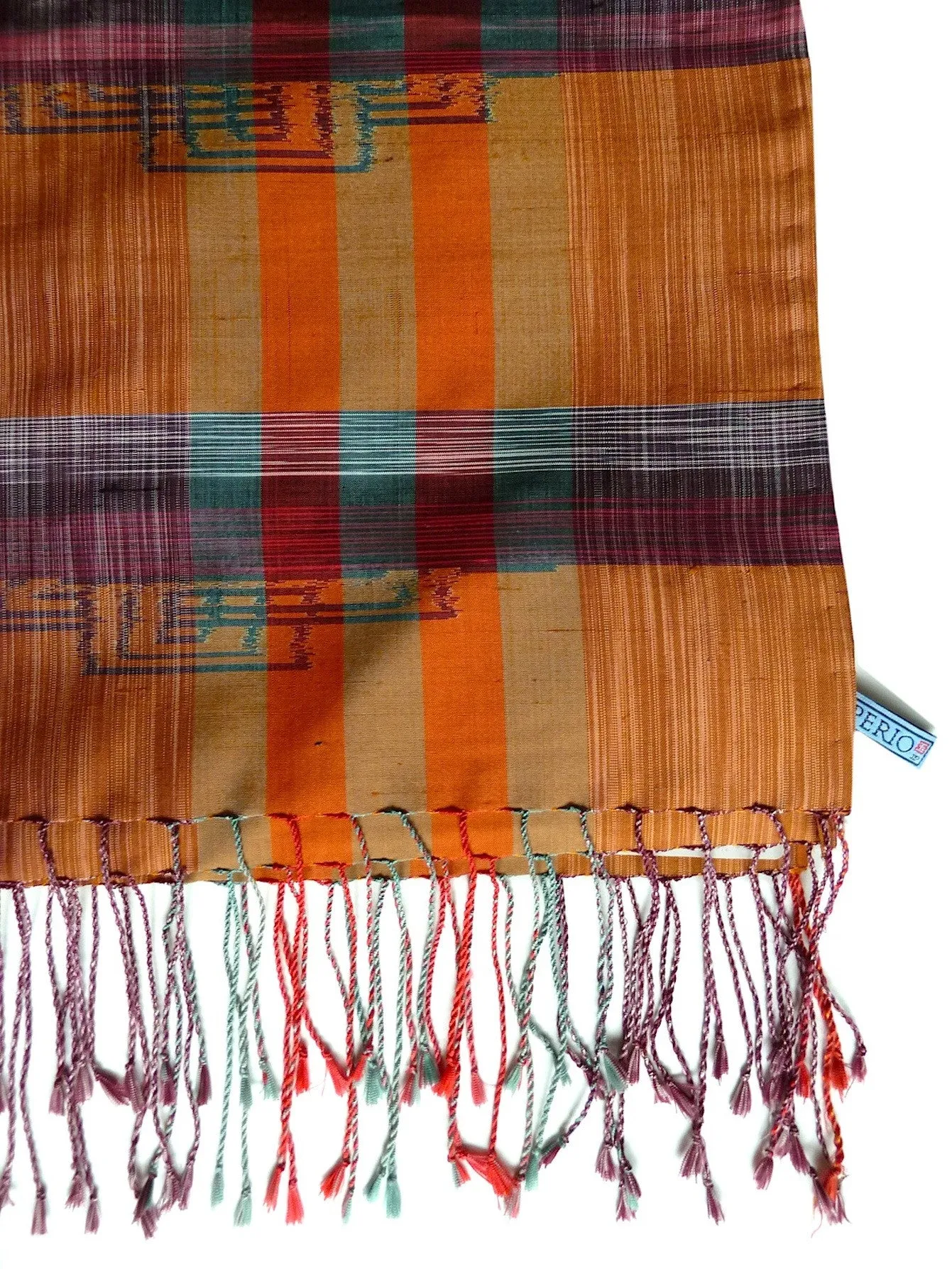 Silk Ikat Shawl Or Throw Burnt Orange Geometric