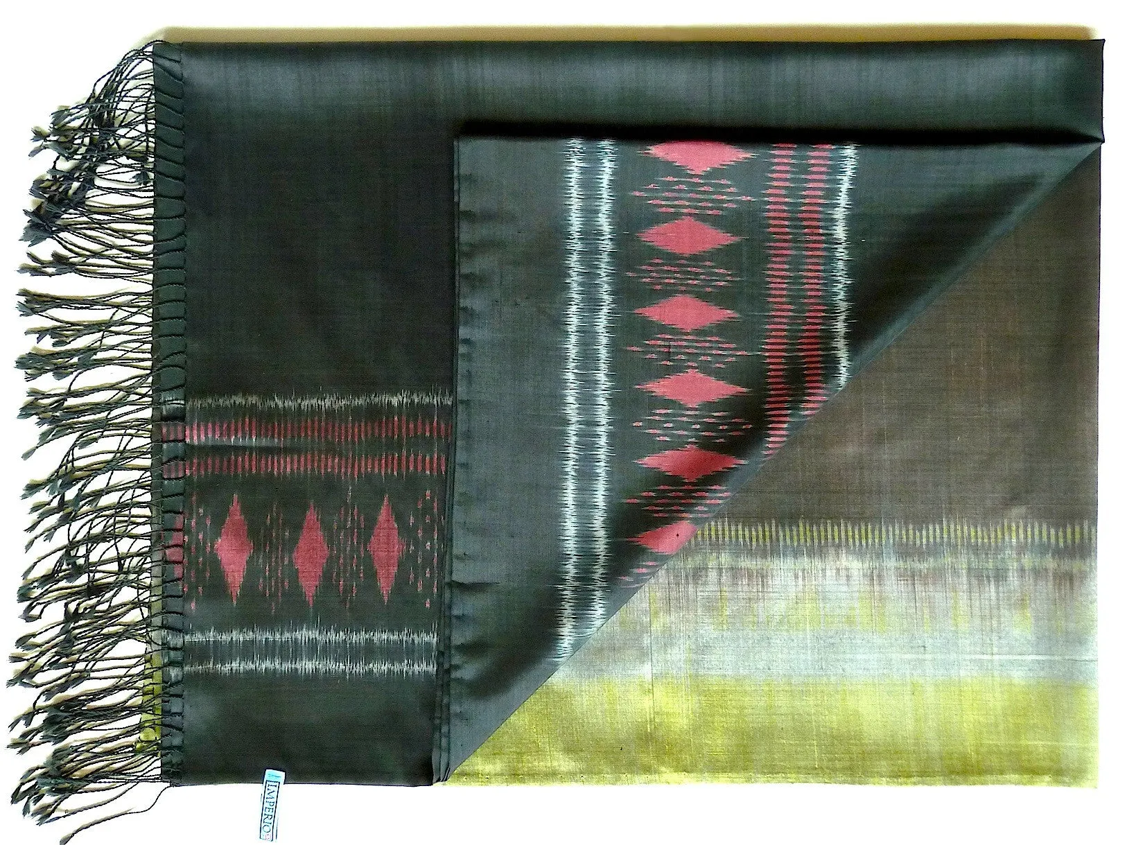 Silk Ikat Shawl Or Throw Burnt Orange Geometric