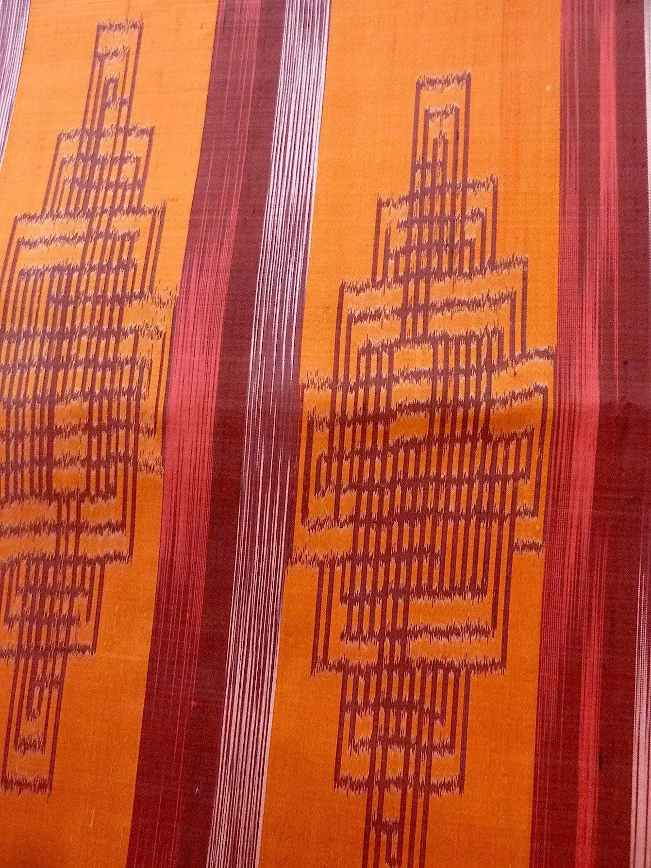 Silk Ikat Shawl Or Throw Burnt Orange Geometric