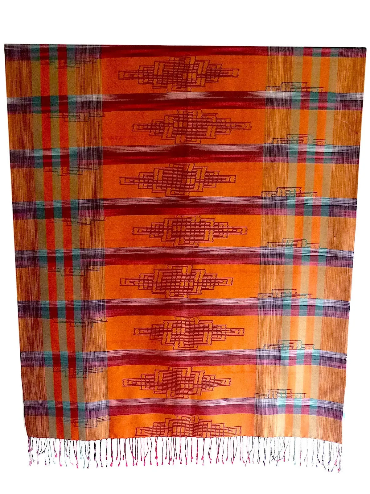 Silk Ikat Shawl Or Throw Burnt Orange Geometric