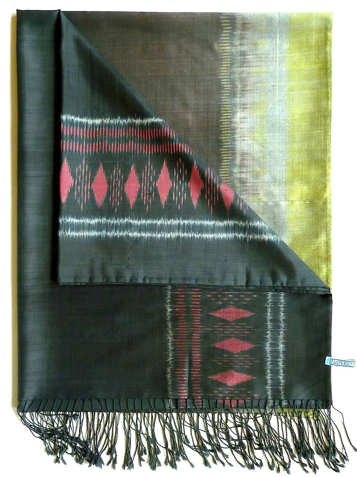 Silk Ikat Shawl Or Throw Burnt Orange Geometric