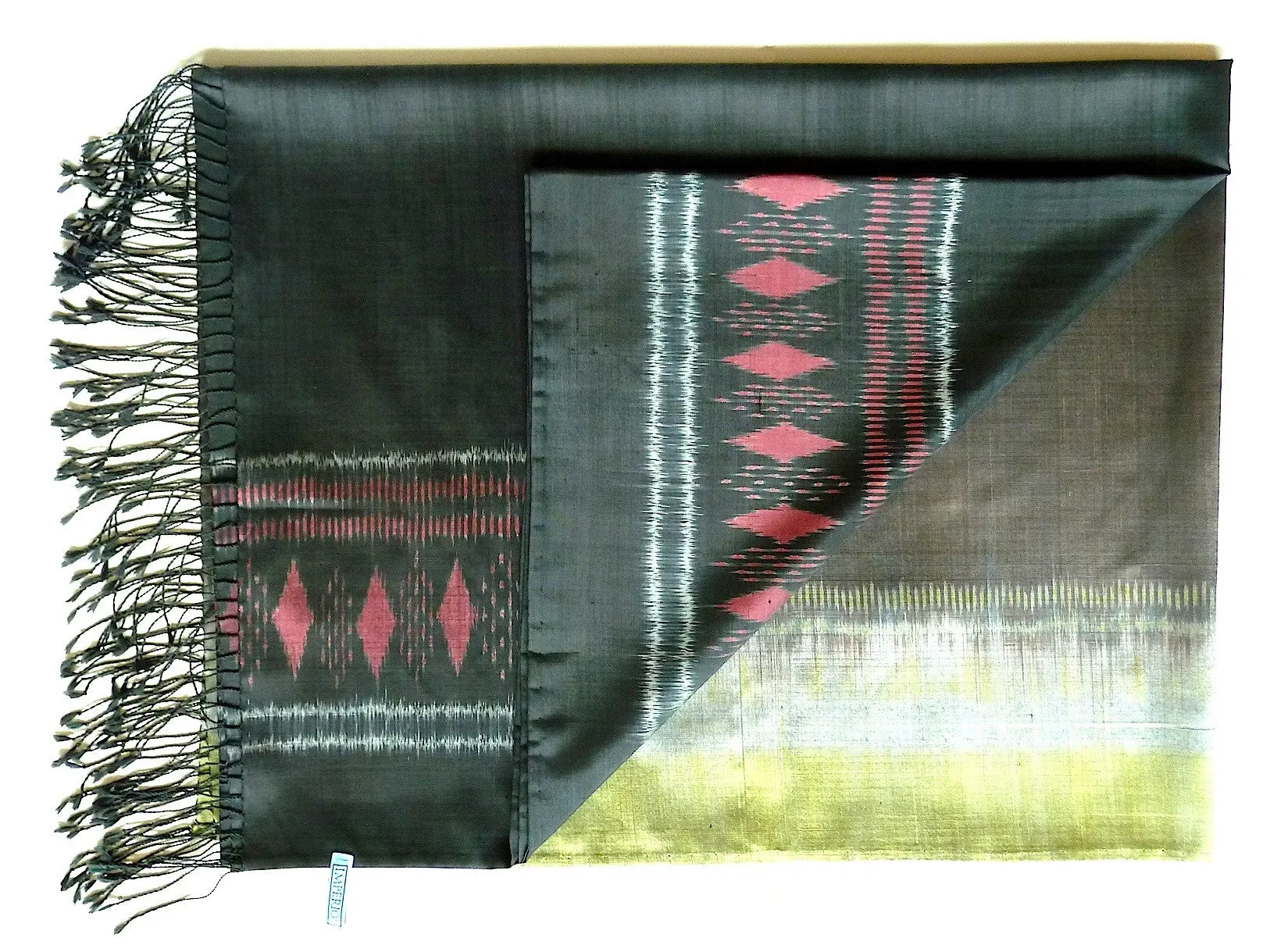 Silk Ikat Shawl Or Throw Burnt Orange Geometric