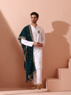 Sufi White Satin Kurta with Gold Buttons