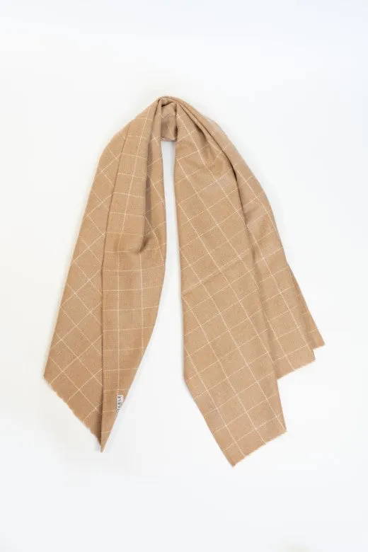 Wool Camel Check Fine Weave Scarf